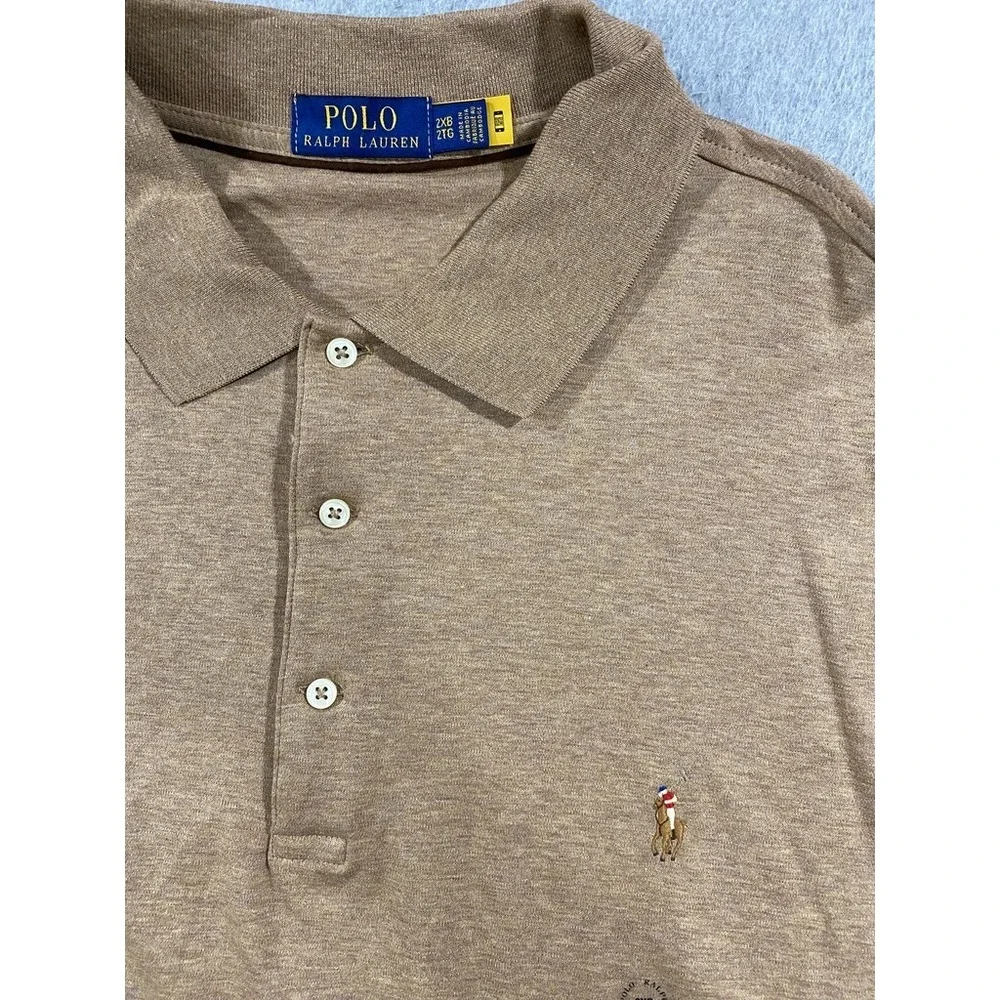 Polo Ralph Lauren Polo Shirt Mens 2XB Brown Long Sleeve Cotton Flesh Pony